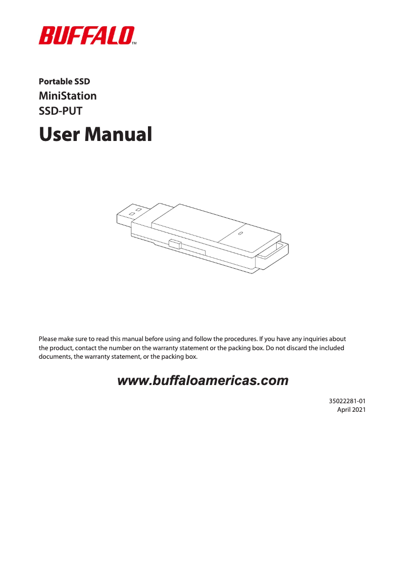 Page 1 de la notice Manuel utilisateur Buffalo SSD-PUT