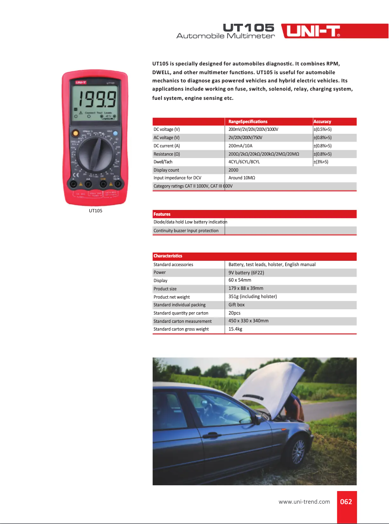Page 1 de la notice Fiche technique Uni-T UT105
