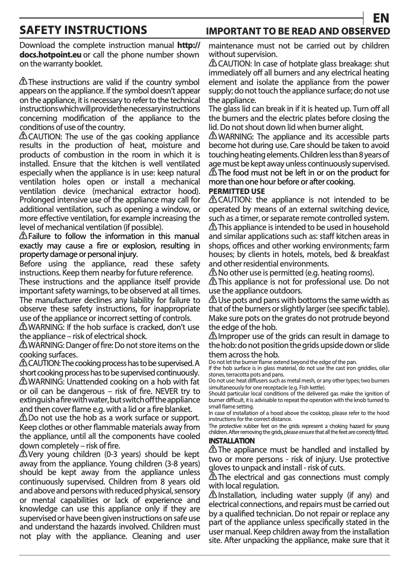 Page 1 de la notice Manuel utilisateur Hotpoint PCN 750 T (OW) R /HA