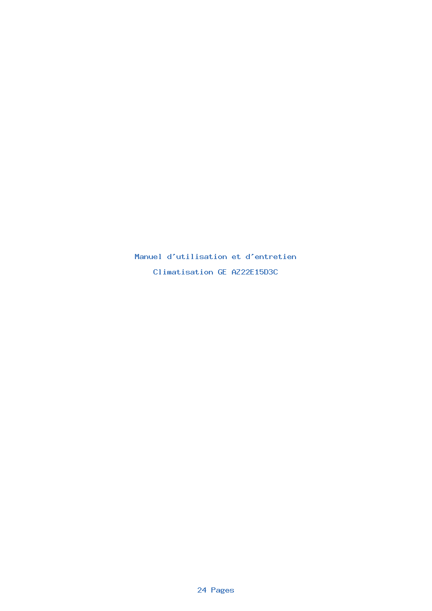 Page 1 de la notice Manuel d'utilisation et d'entretien GE AZ22E15D3C