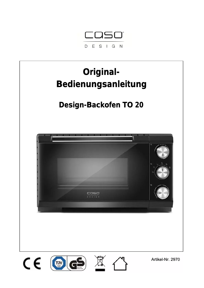 Page 1 de la notice Manuel utilisateur Caso TO20