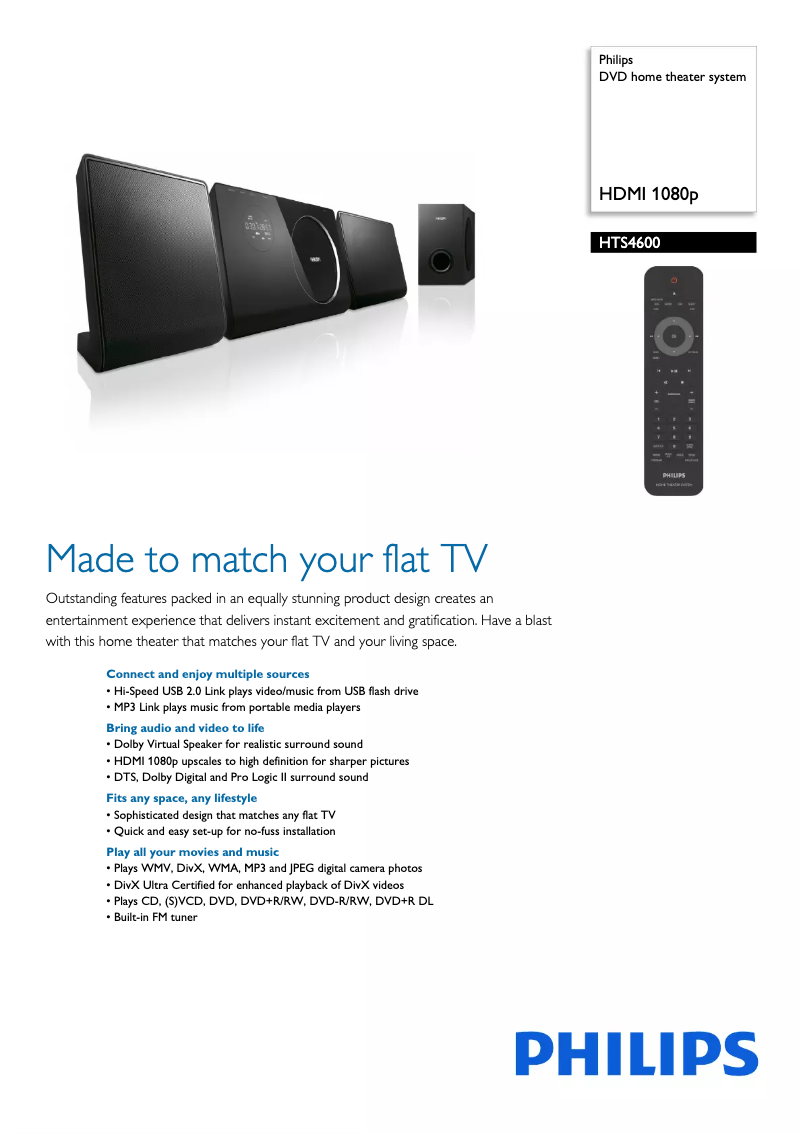 Page 1 of the manual Technical Sheet Philips HTS4600