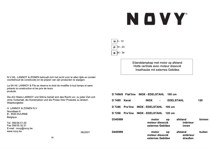 Page 1 de la notice Manuel utilisateur Novy Pro'line 7246