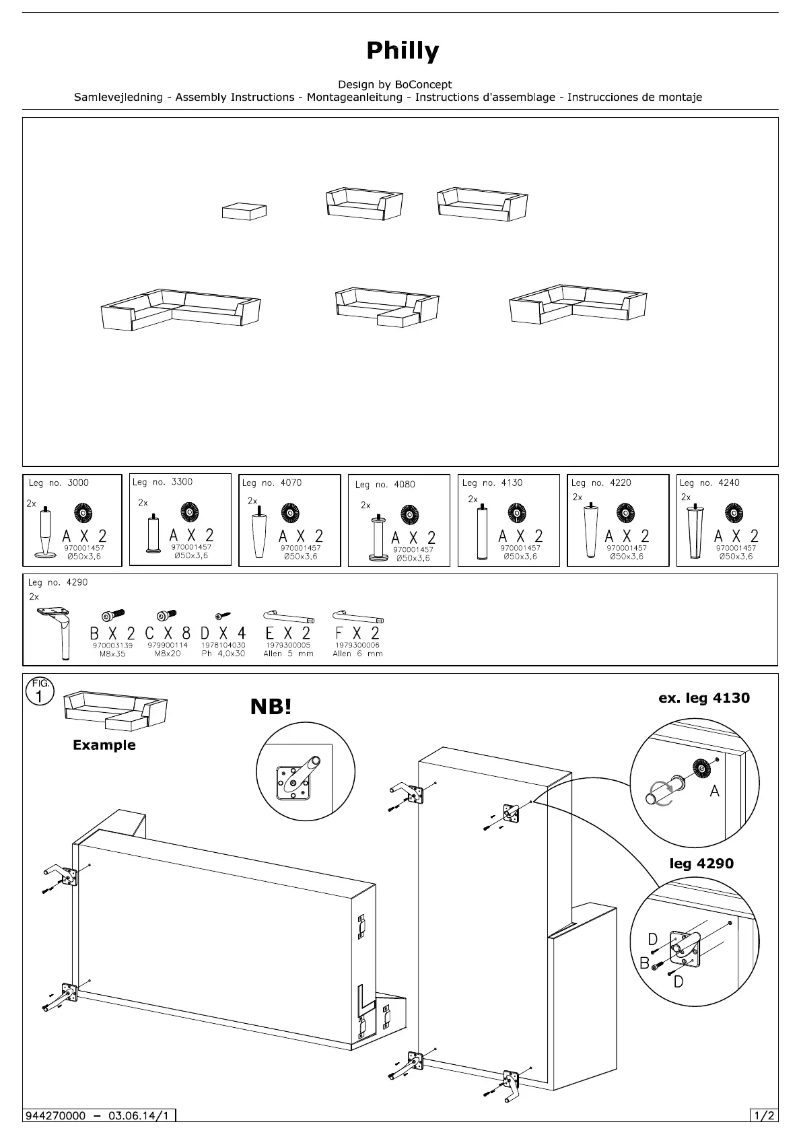Page 1 de la notice Manuel utilisateur BoConcept Philly