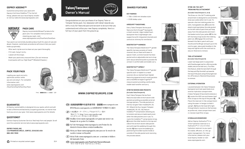 Page 1 of the manual User Manual Osprey Tempest 33
