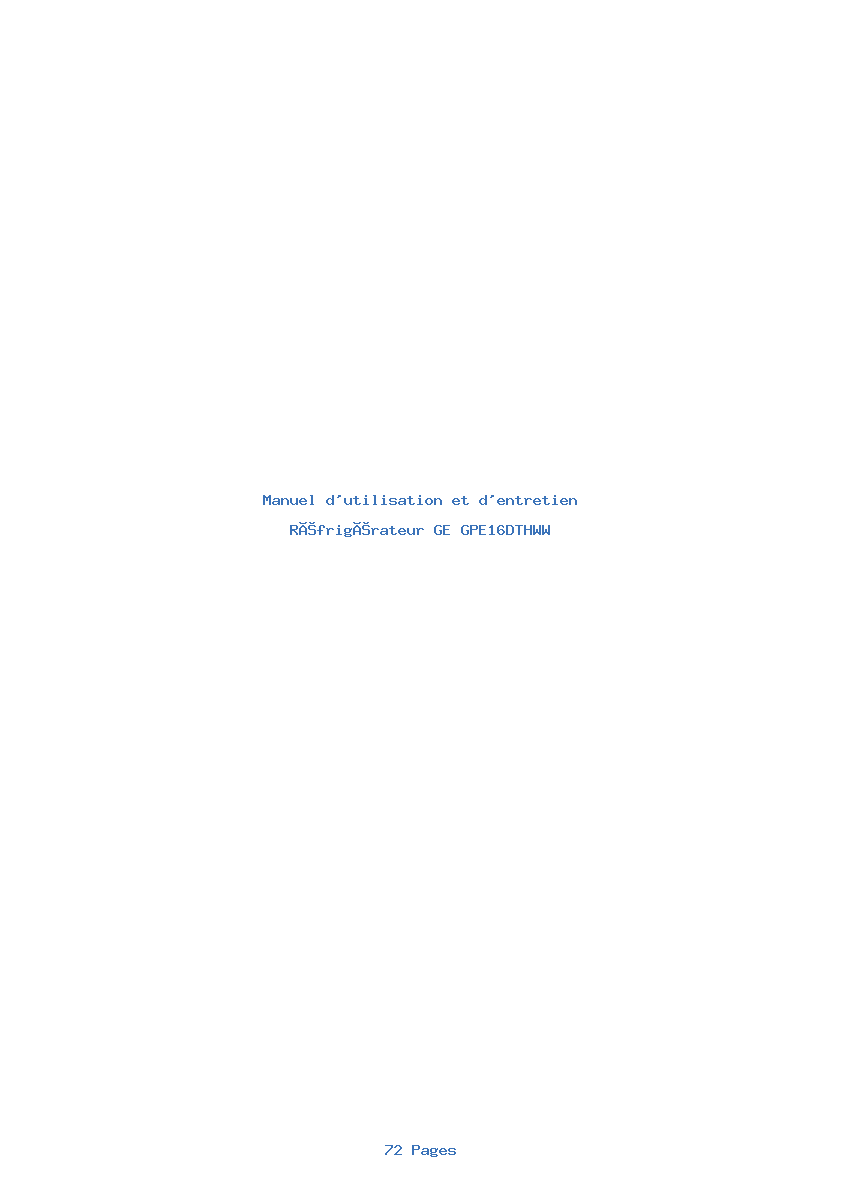 Page 1 de la notice Manuel d'utilisation et d'entretien GE GPE16DTHWW