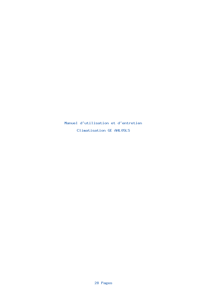 Page 1 de la notice Manuel d'utilisation et d'entretien GE AHL05LS