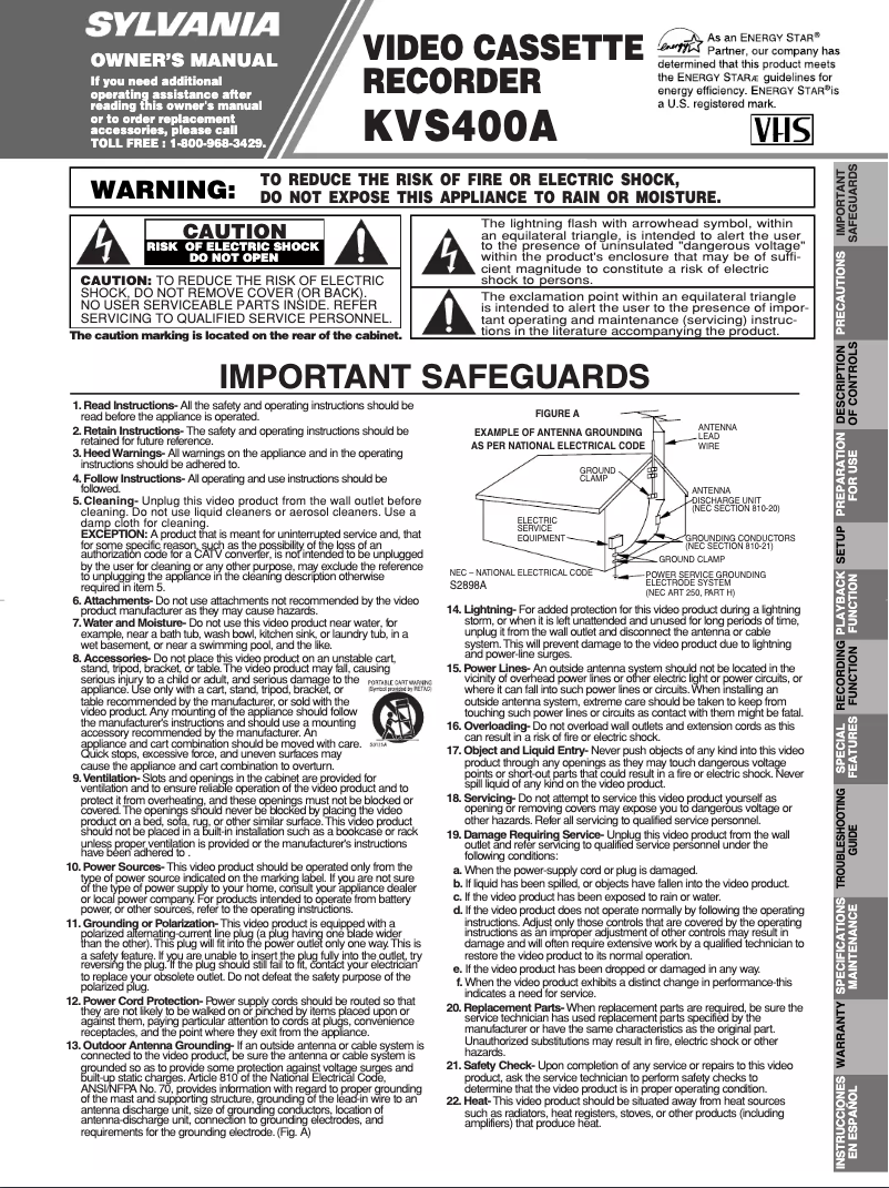 Page 1 de la notice Manuel utilisateur Sylvania KVS400A