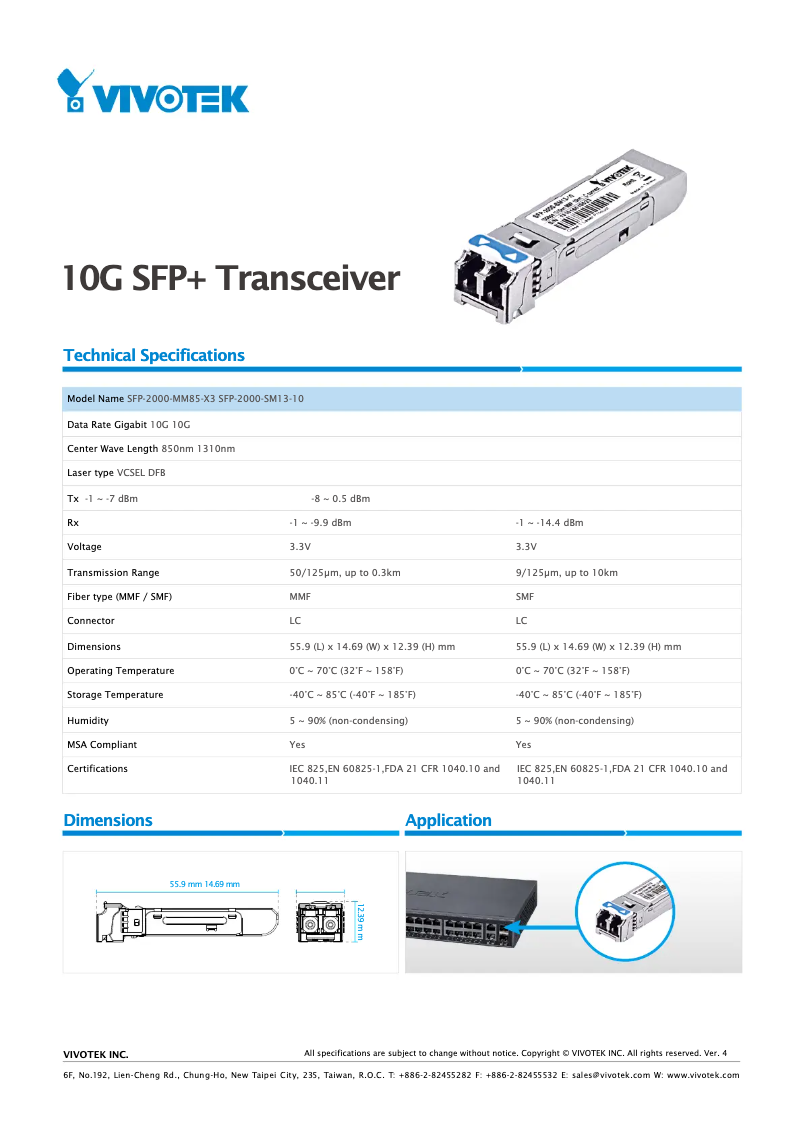 Page 1 de la notice Manuel utilisateur Vivotek SFP-2000-MM85-X3