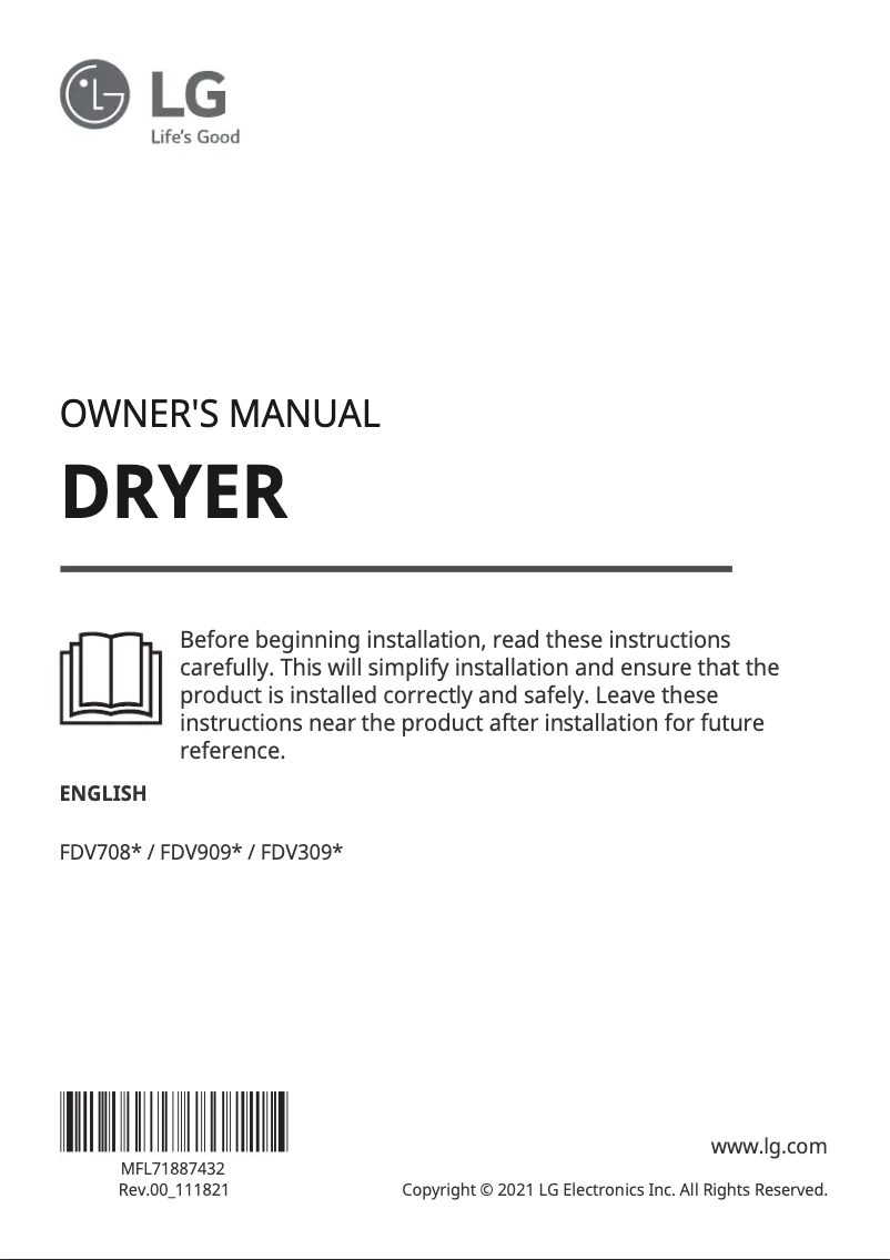 Page 1 de la notice Manuel utilisateur LG FDV909S