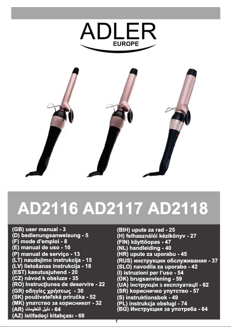 Page 1 de la notice Manuel utilisateur Adler AD 2116