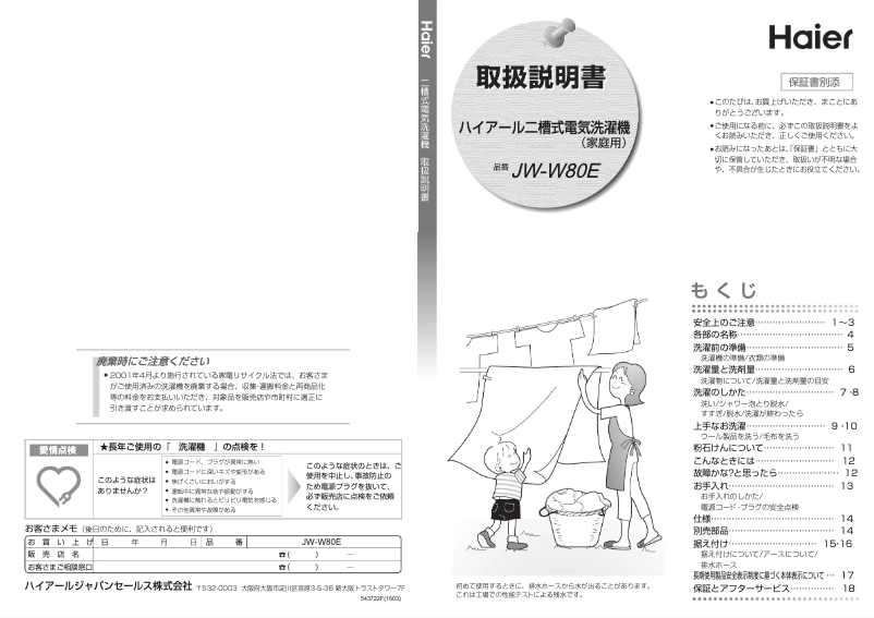 Page 1 de la notice Manuel utilisateur Haier JW-W80E