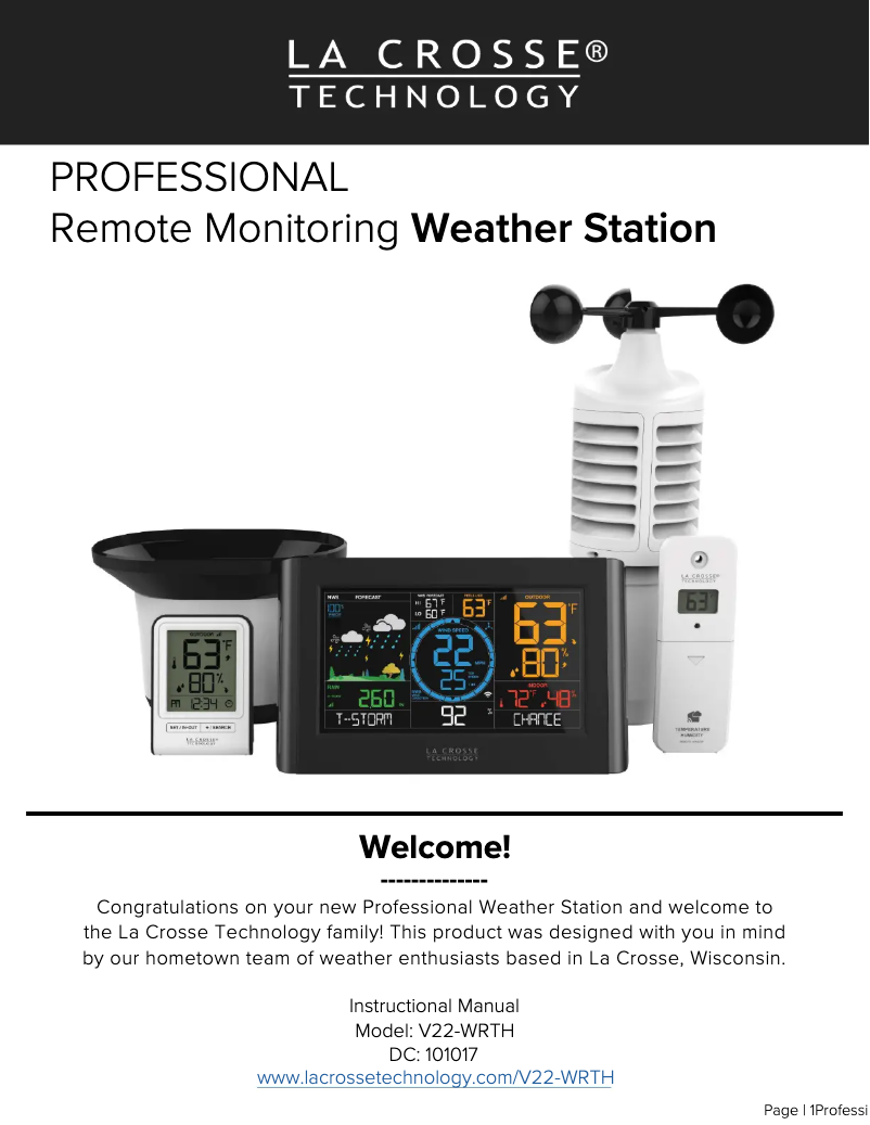 Page 1 de la notice Manuel utilisateur La Crosse Technology V22-WRTH