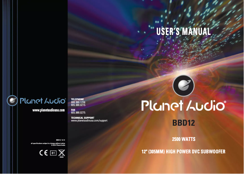 Page 1 de la notice Manuel utilisateur Planet Audio Big Bang 3 BBD12
