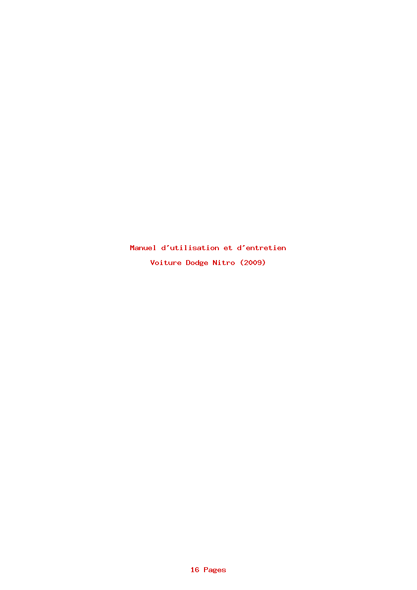 Page 1 de la notice Manuel d'utilisation et d'entretien Dodge Nitro (2009)