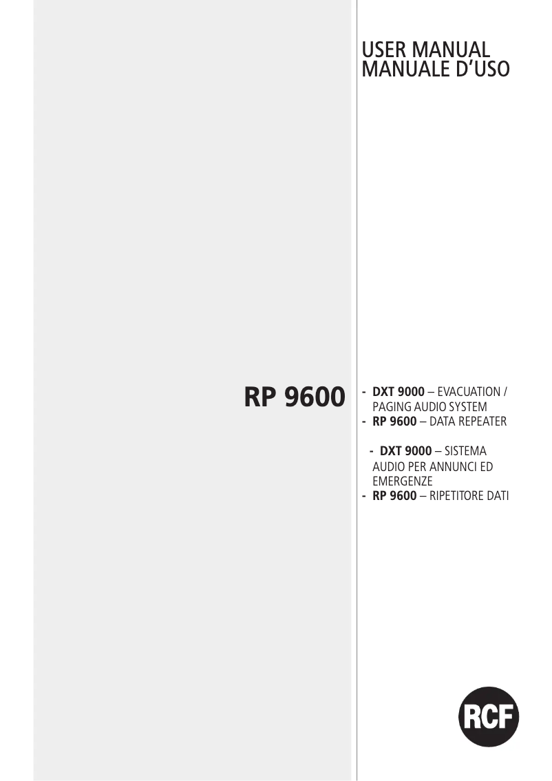 Page 1 de la notice Manuel utilisateur RCF RP 9600