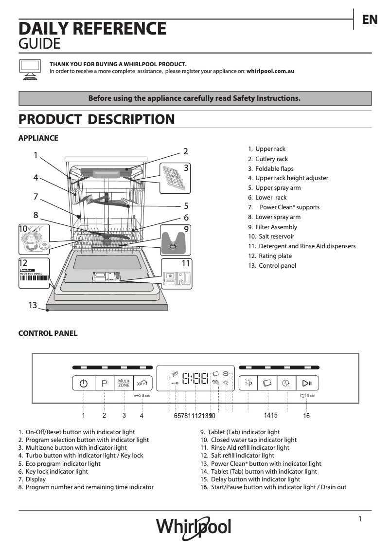 Page 1 de la notice Manuel utilisateur Whirlpool WFO3033PLAUS