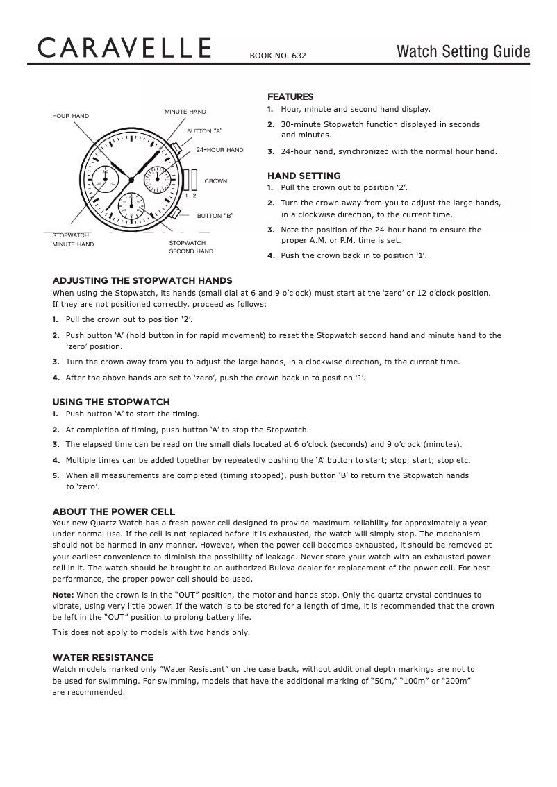 Page 1 de la notice Manuel utilisateur Caravelle Chronograph 43A147