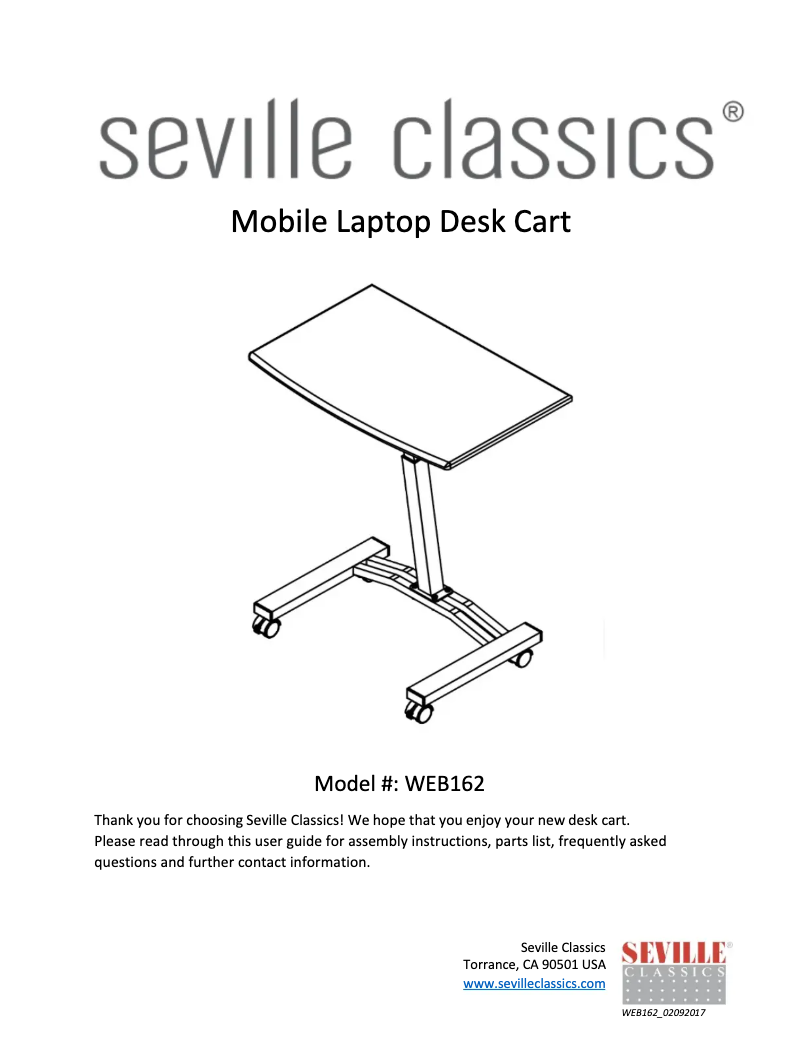 Page 1 of the manual User Manual Seville Classics WEB162
