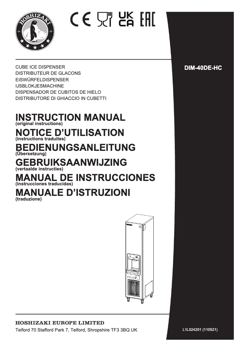 Page 1 de la notice Manuel utilisateur Hoshizaki DIM-40DE-HC