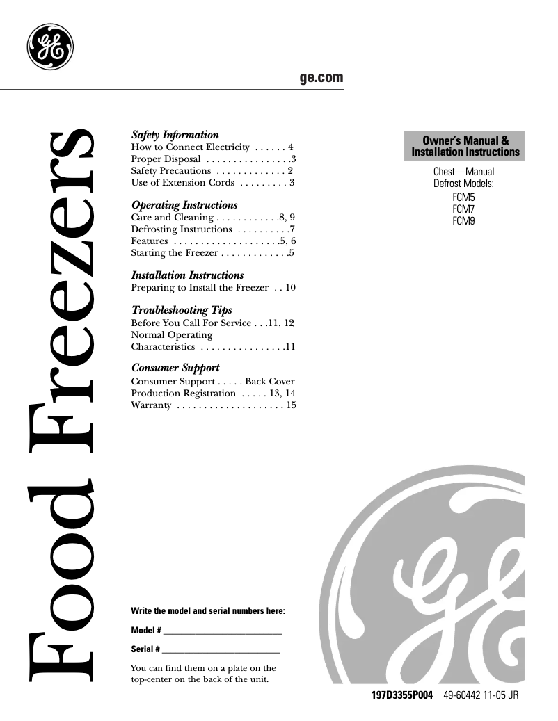 Page 1 de la notice Manuel d'utilisation et d'entretien GE FCM5SMWH