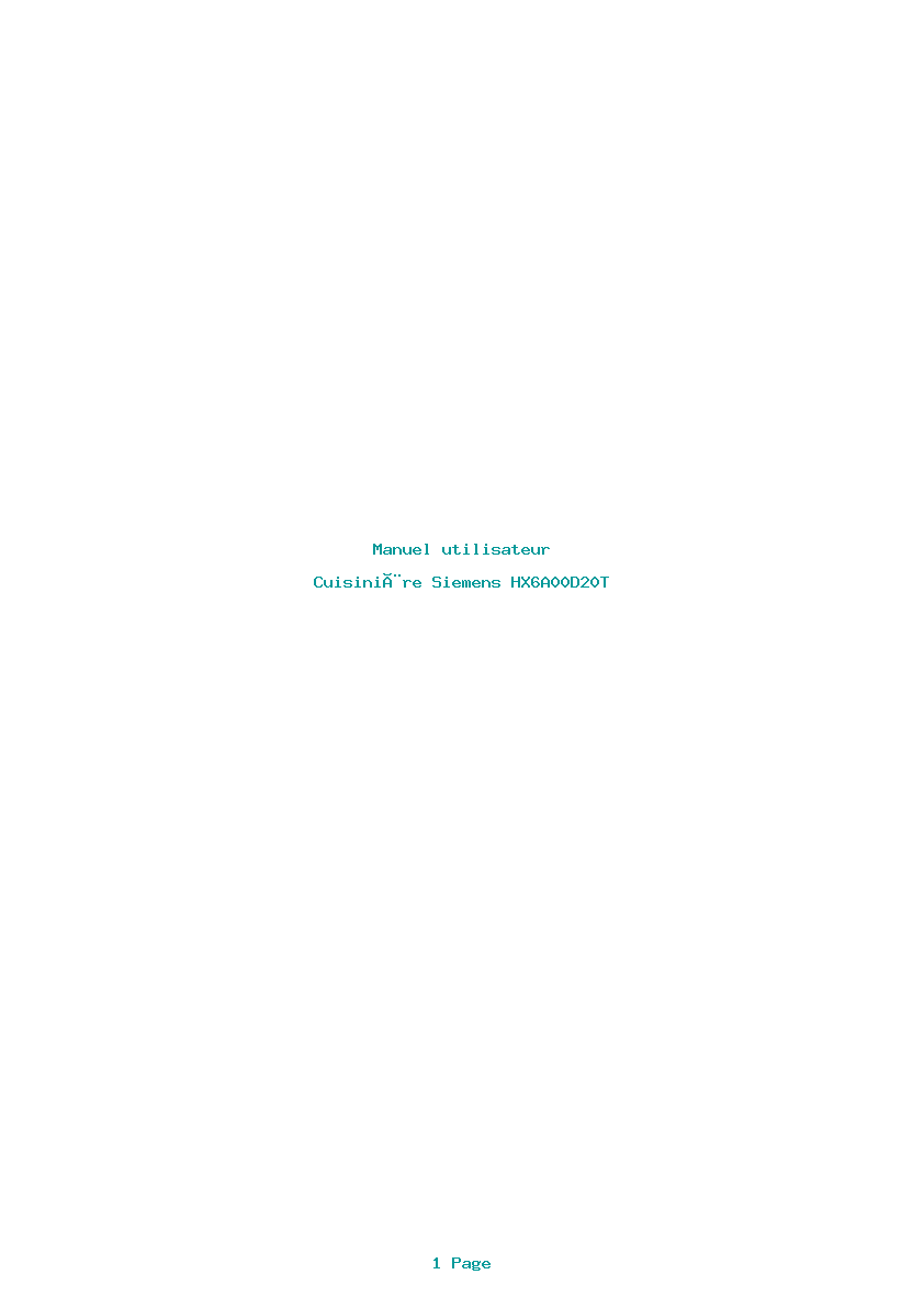 Page 1 de la notice Manuel utilisateur Siemens HX6A00D20T