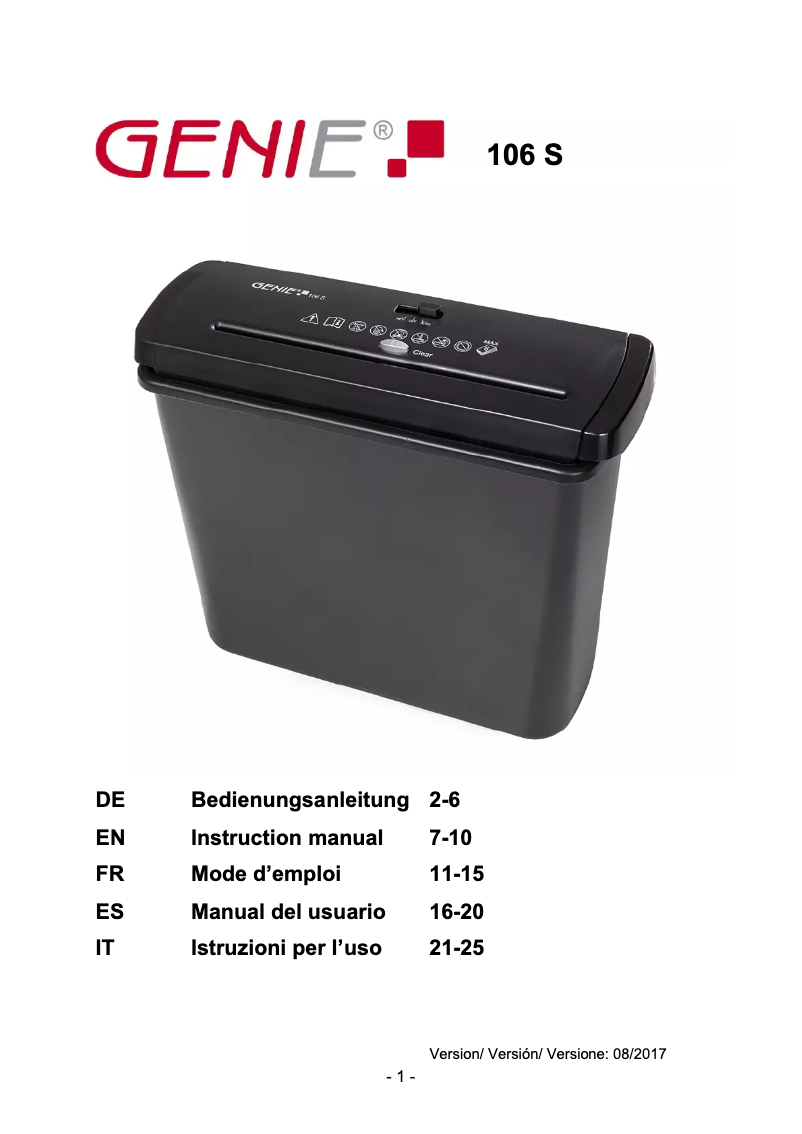 Page 1 de la notice Manuel utilisateur Genie 106 S