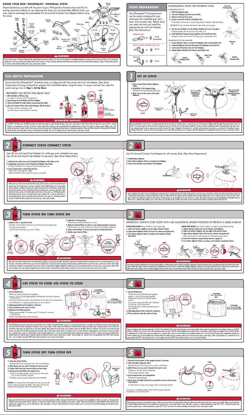 Page 1 de la notice Manuel utilisateur MSR Whisperlite Universal