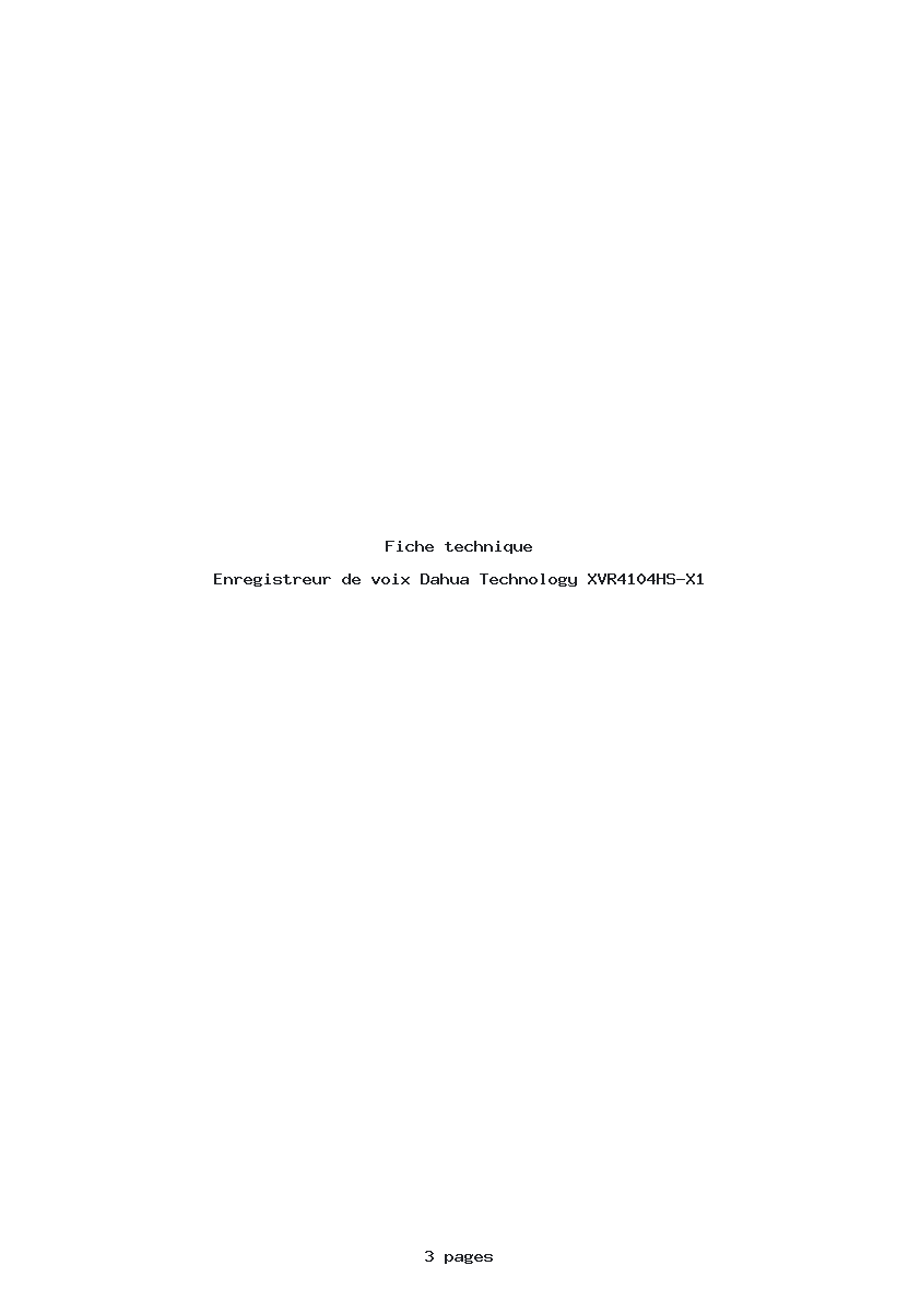 Page 1 de la notice Fiche technique Dahua Technology XVR4104HS-X1