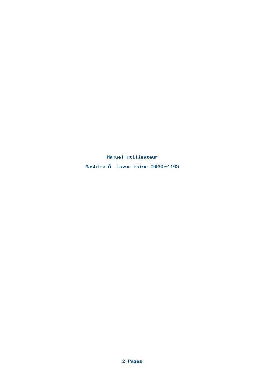 Page 1 de la notice Manuel utilisateur Haier XBP65-116S