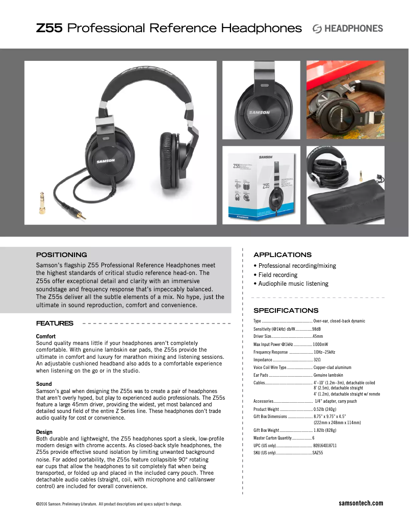 Page 1 de la notice Manuel utilisateur Samson Z55