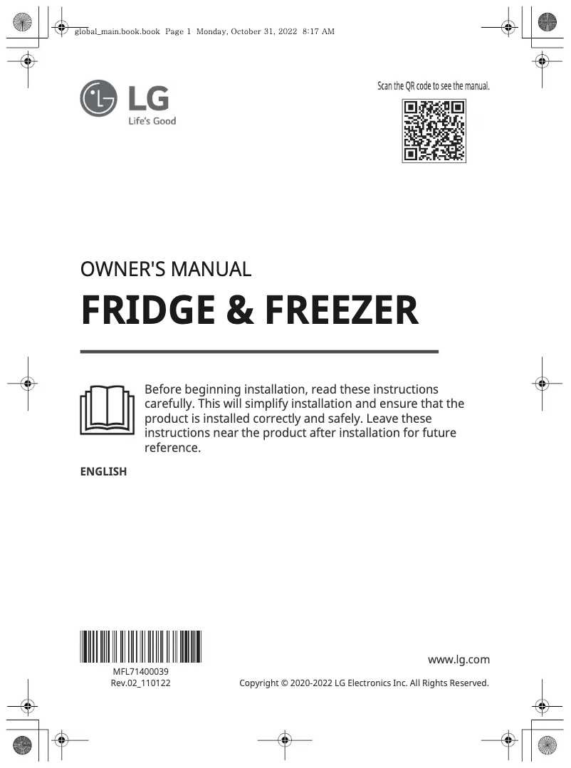 Page 1 de la notice Manuel utilisateur LG GC-B399NLJM