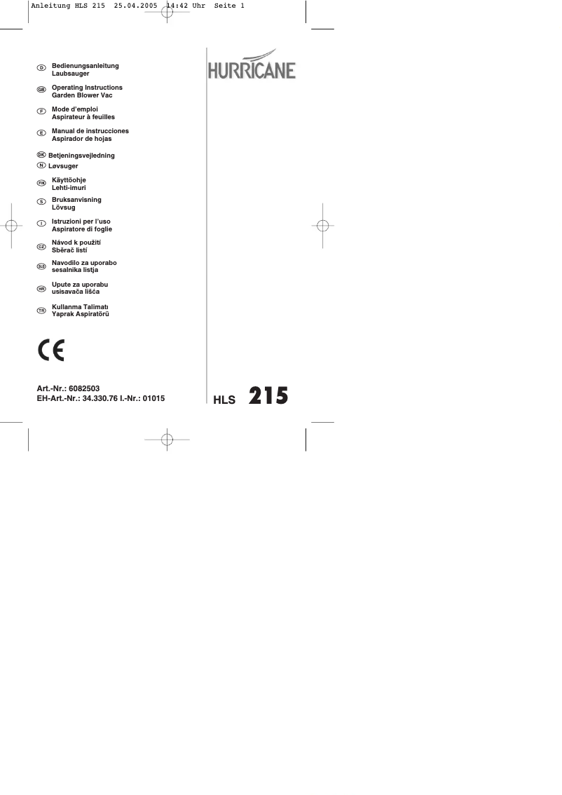 Page 1 de la notice Manuel utilisateur Hurricane HLS 215