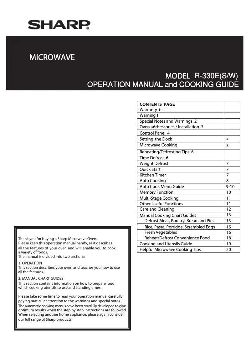 Página 1 del manual Manual de usuario Sharp R-330ES