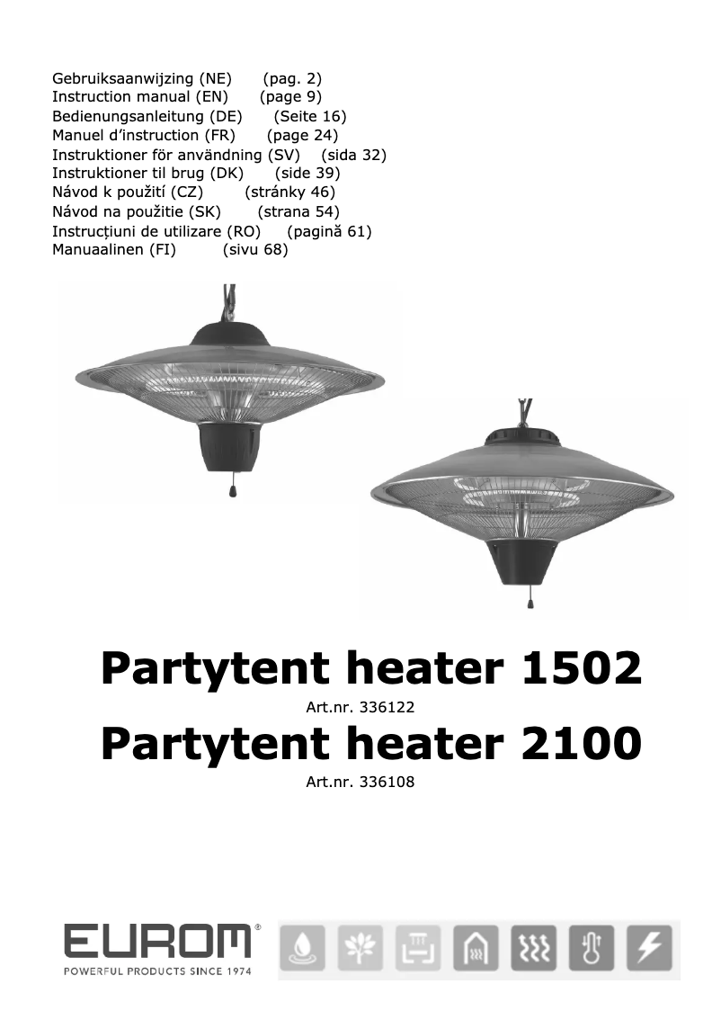 Page 1 de la notice Manuel utilisateur Eurom Party Tent Heater 2100