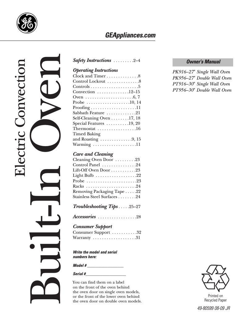 Página 1 del manual Manual de uso y mantenimiento GE Profile PK916CMCC