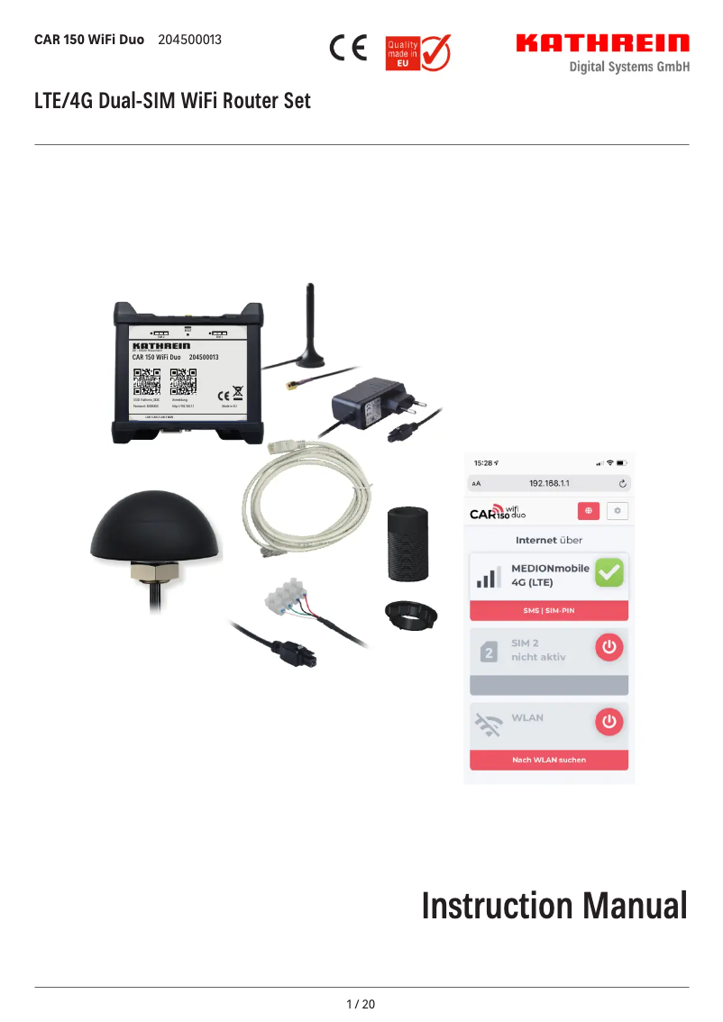 Page 1 de la notice Manuel utilisateur Kathrein CAR 150 WiFi Duo