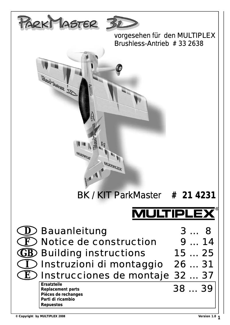 Página 1 del manual Manual de usuario Multiplex Kit ParkMaster 3D
