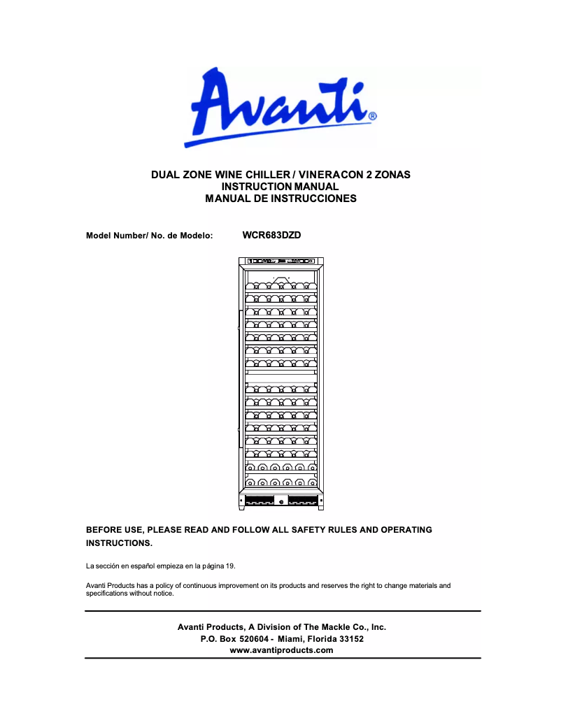 Page 1 de la notice Manuel utilisateur Avanti WCR683DZD