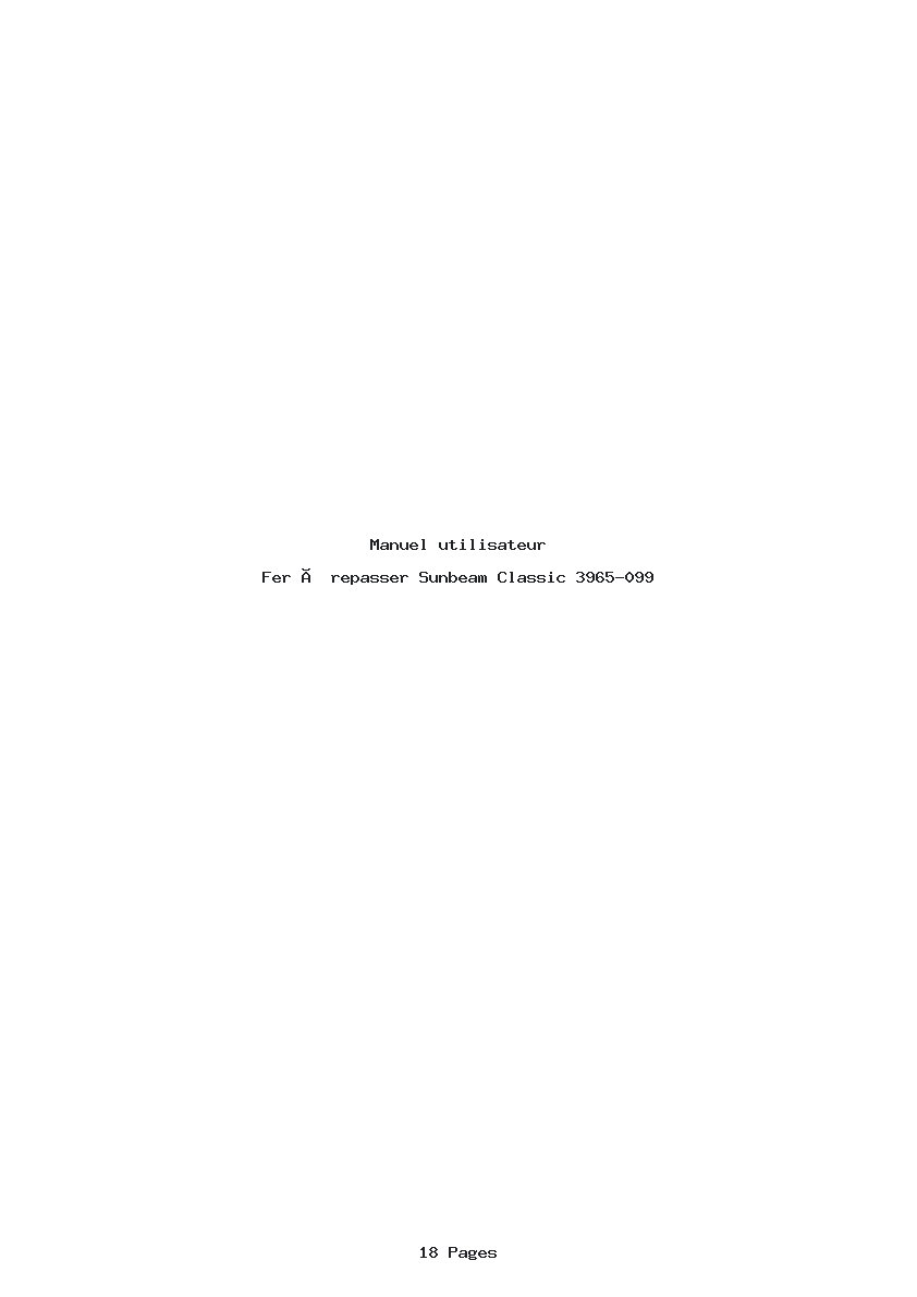 Page 1 de la notice Manuel utilisateur Sunbeam Classic 3965-099