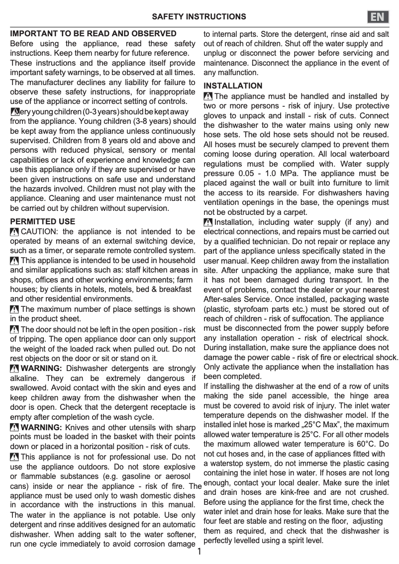 Page 1 de la notice Instructions de sécurité Whirlpool W0B D851A X