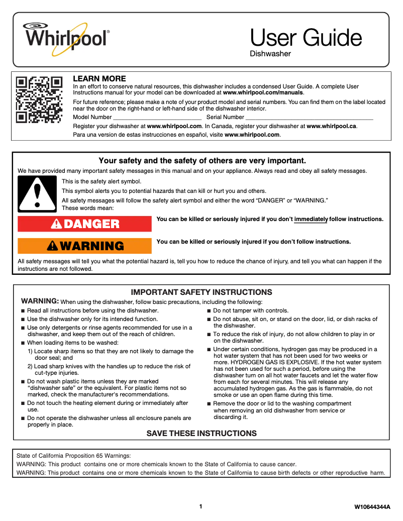 Página 1 del manual Manual de usuario Whirlpool WDF330PAHT