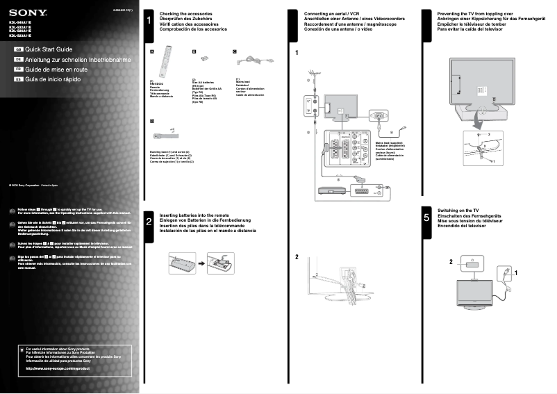 Page 1 de la notice Guide d'installation Sony KDL-S23A11E