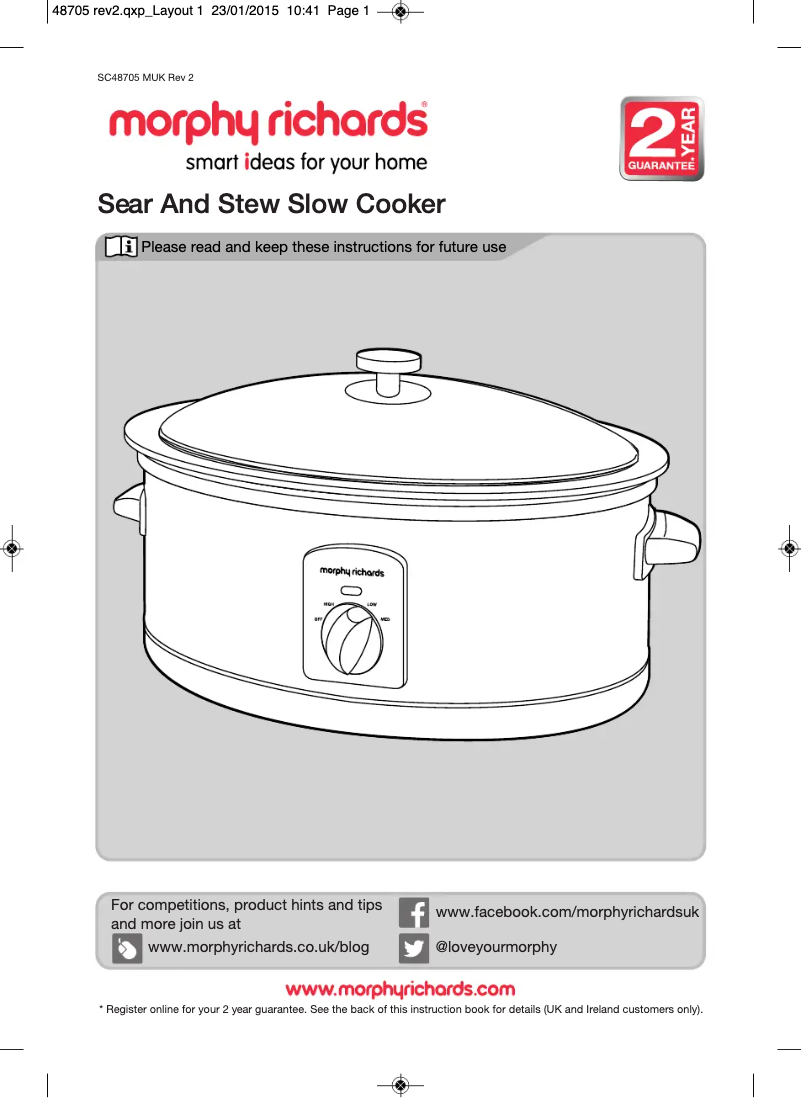 Page 1 de la notice Manuel utilisateur Morphy Richards 48705