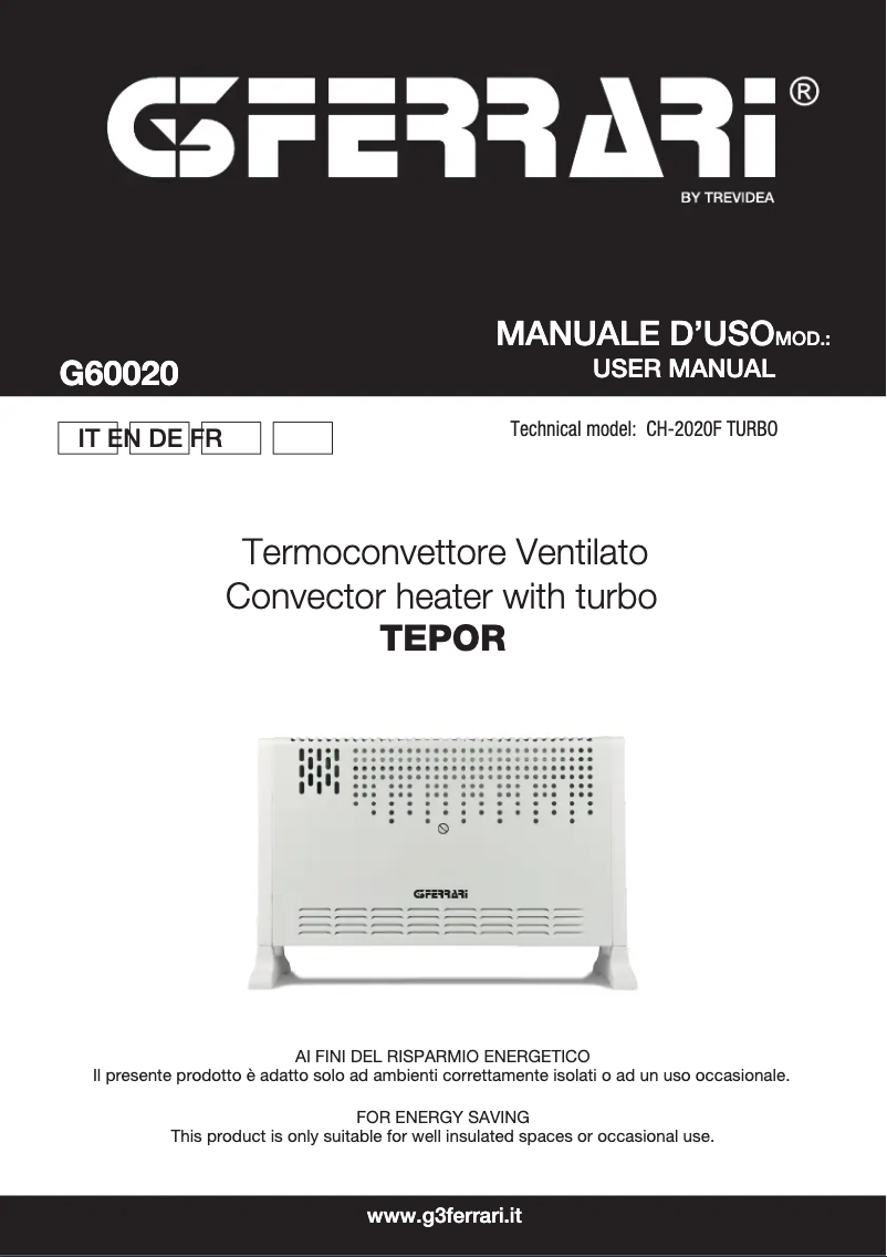 Page 1 of the manual User Manual G3 Ferrari Tepor G60020