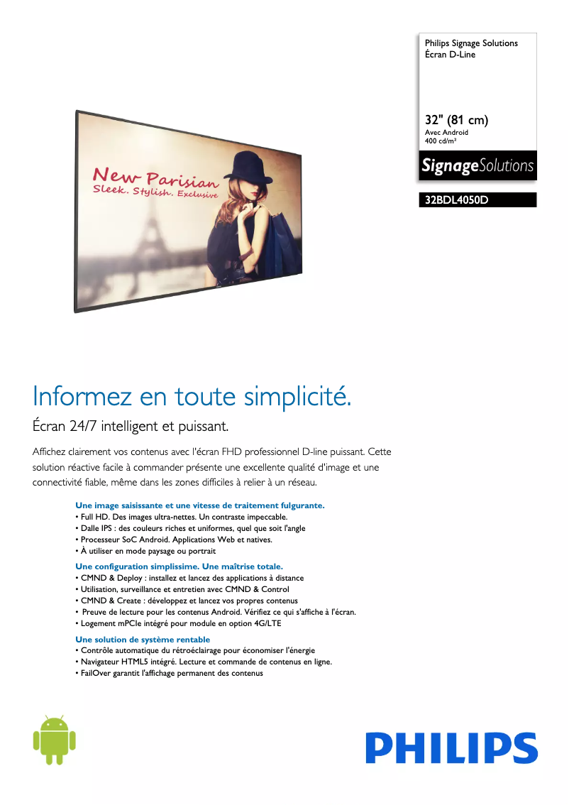 Página 1 del manual Ficha técnica Philips 32BDL4050D