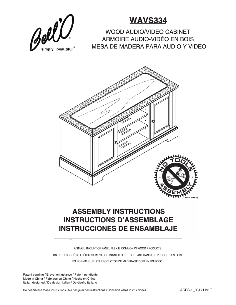 Page 1 de la notice Manuel utilisateur Bell'O WAVS-334