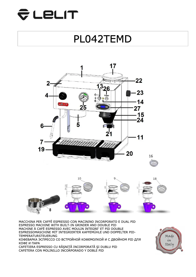 Página 1 del manual Manual de usuario Lelit Anita PL042TEMD
