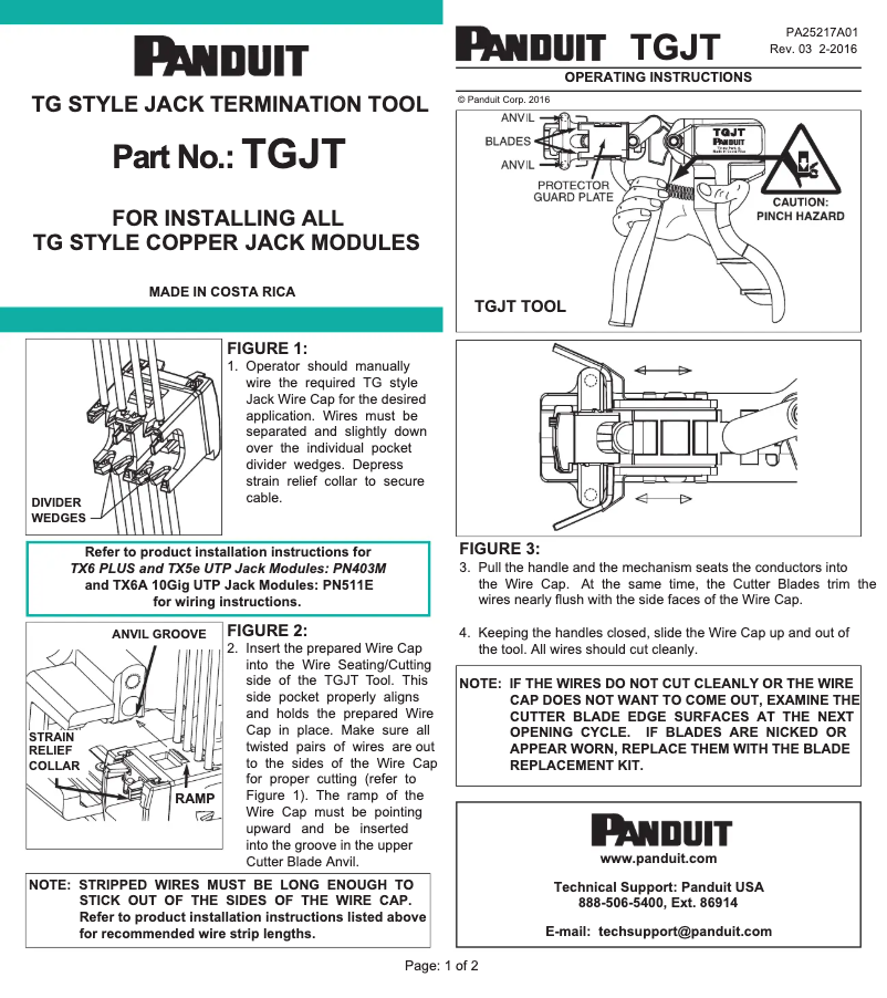 Page 1 de la notice Manuel utilisateur Panduit TGJT