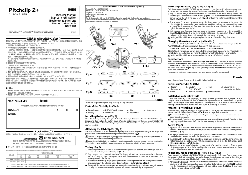 Page 1 de la notice Manuel utilisateur Korg Pitchclip 2+